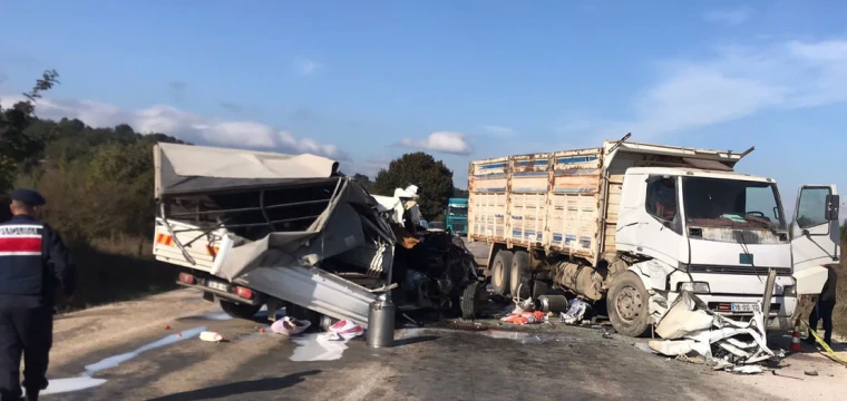 Süt toplama kamyoneti kamyona çarptı; 1 ölü, 6 yaralı