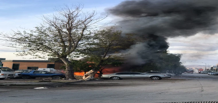 Otoparkta çıkan yangında araçlar küle döndü