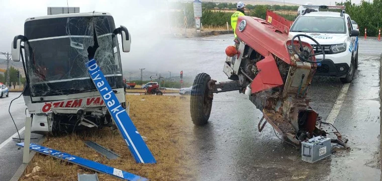 Yolcu otobüsüyle çarpışan traktör ikiye bölündü: 1 ölü, 1 yaralı