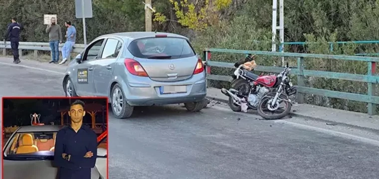 Otomobilin çarptığı motosiklet uçuruma düştü