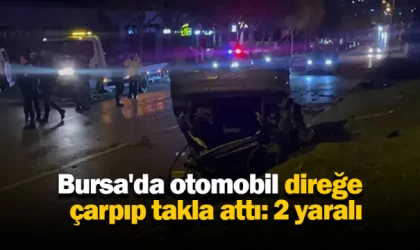 Bursa'da otomobil direğe çarpıp takla attı: 2 yaralı