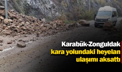 Karabük-Zonguldak kara yolundaki heyelan ulaşımı aksattı