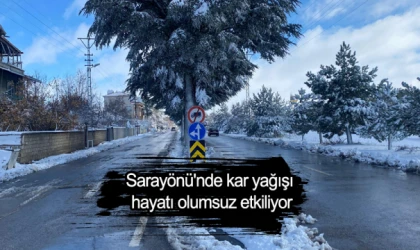 Sarayönü'nde kar yağışı hayatı olumsuz etkiliyor