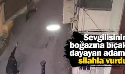 Sevgilisinin boğazına bıçak dayayan adamı silahla vurdu