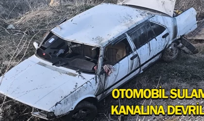 Otomobil sulama kanalına devrildi