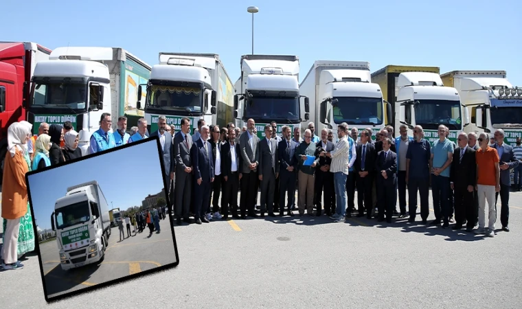 Konya'dan Hatay'daki nişanlı çiftlere 8 tır çeyiz gönderildi